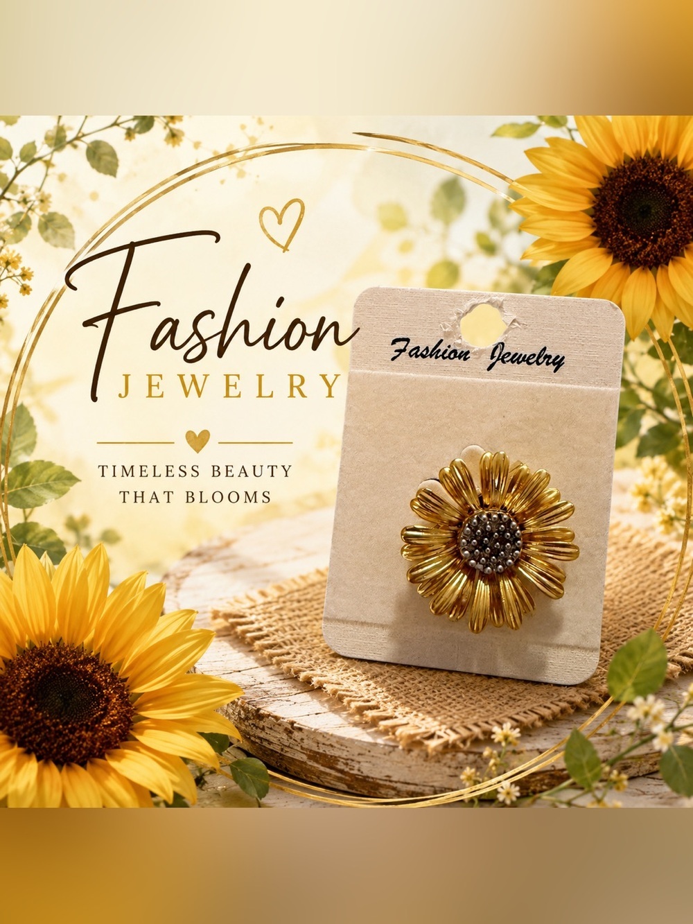 Gold Tone Sunflower Brooch Floral Pin